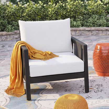 Outdoor Acacia Wood Club Chair And Gray Cushions