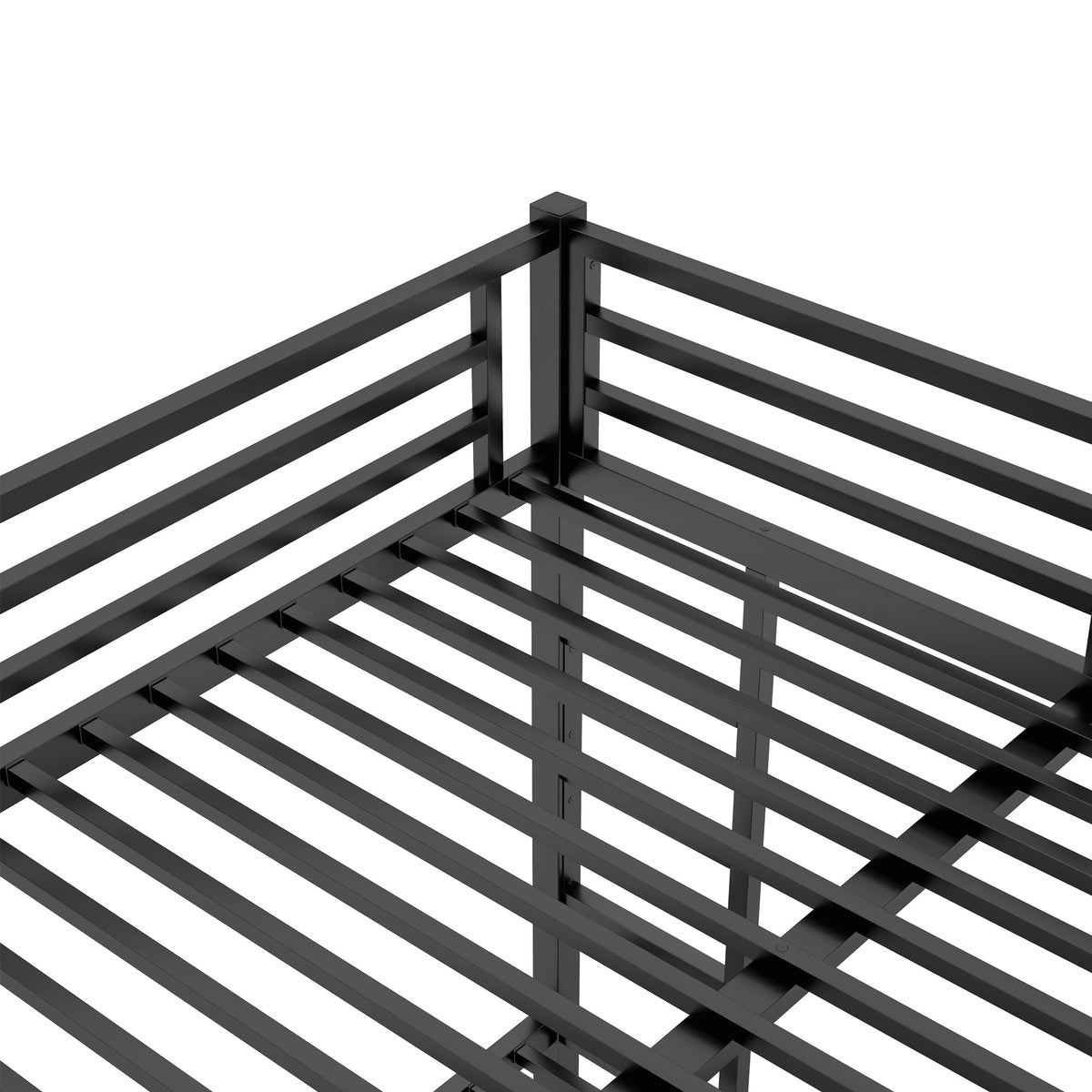 HouseOfZazla metal queen over queen bunk bed frame in black finish, corner view on Tampa Home & Garden Store