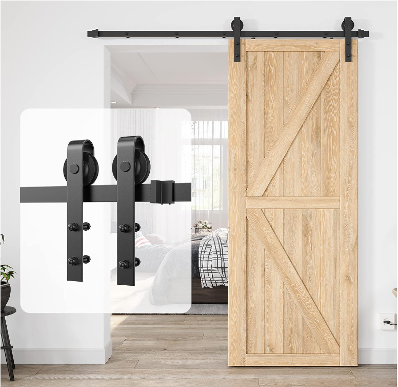 8 ft double sliding barn door track and handle hardware kit, black metal, HouseOfZazla on Tampa Home & Garden Store