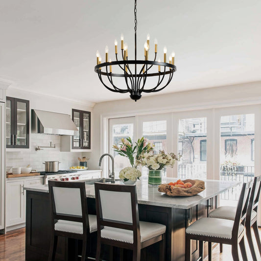 18-Light Iron Candle Chandelier by HouseOfZazla, black iron with gold cups on Tampa Home & Garden Store