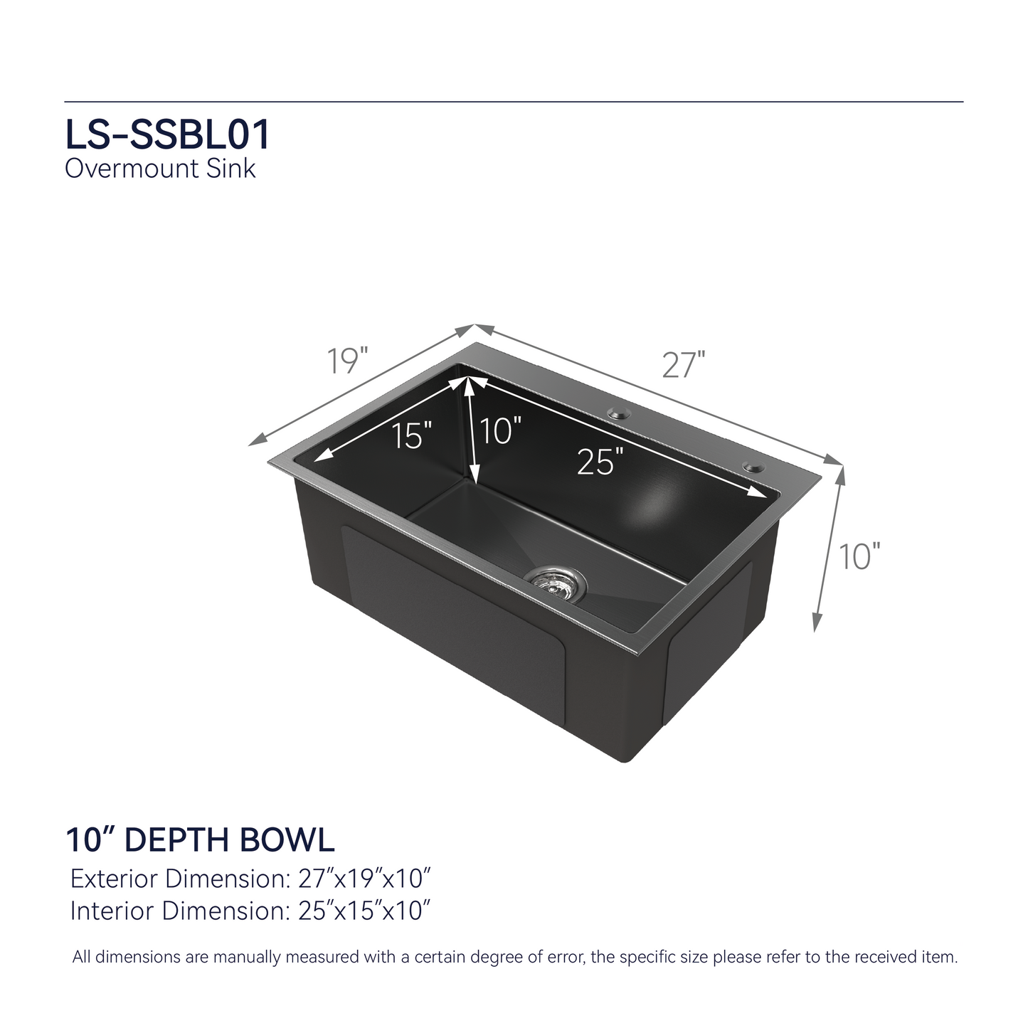 Stainless steel overmount kitchen sink 27x19 in, single bowl with black interior by HouseOfZazla on Tampa Home & Garden Store