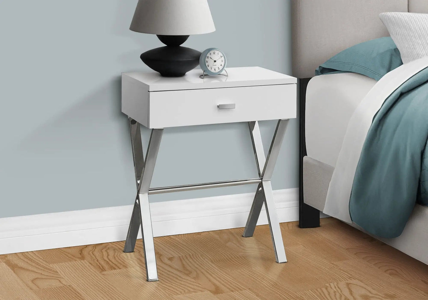 Accent Side X Table Storage Drawer Modern