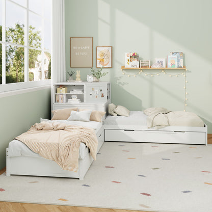 Compact L Shaped Bed Frame with Trundle and Desk