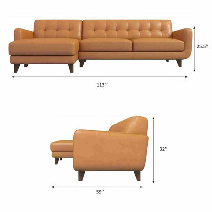 Allison mid-century modern sectional chaise by Unique Piece Furniture in tan leather on Tampa Home & Garden Store