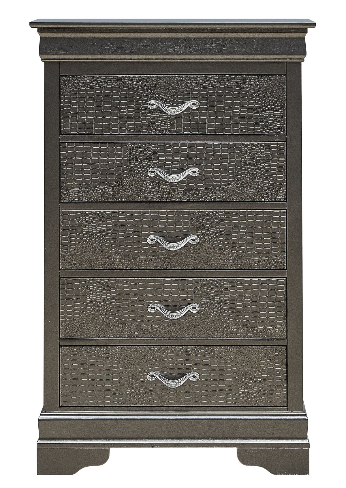 Black metal accent chest with crocodile-textured fronts and chrome pulls HouseOfZazla on Tampa Home & Garden Store