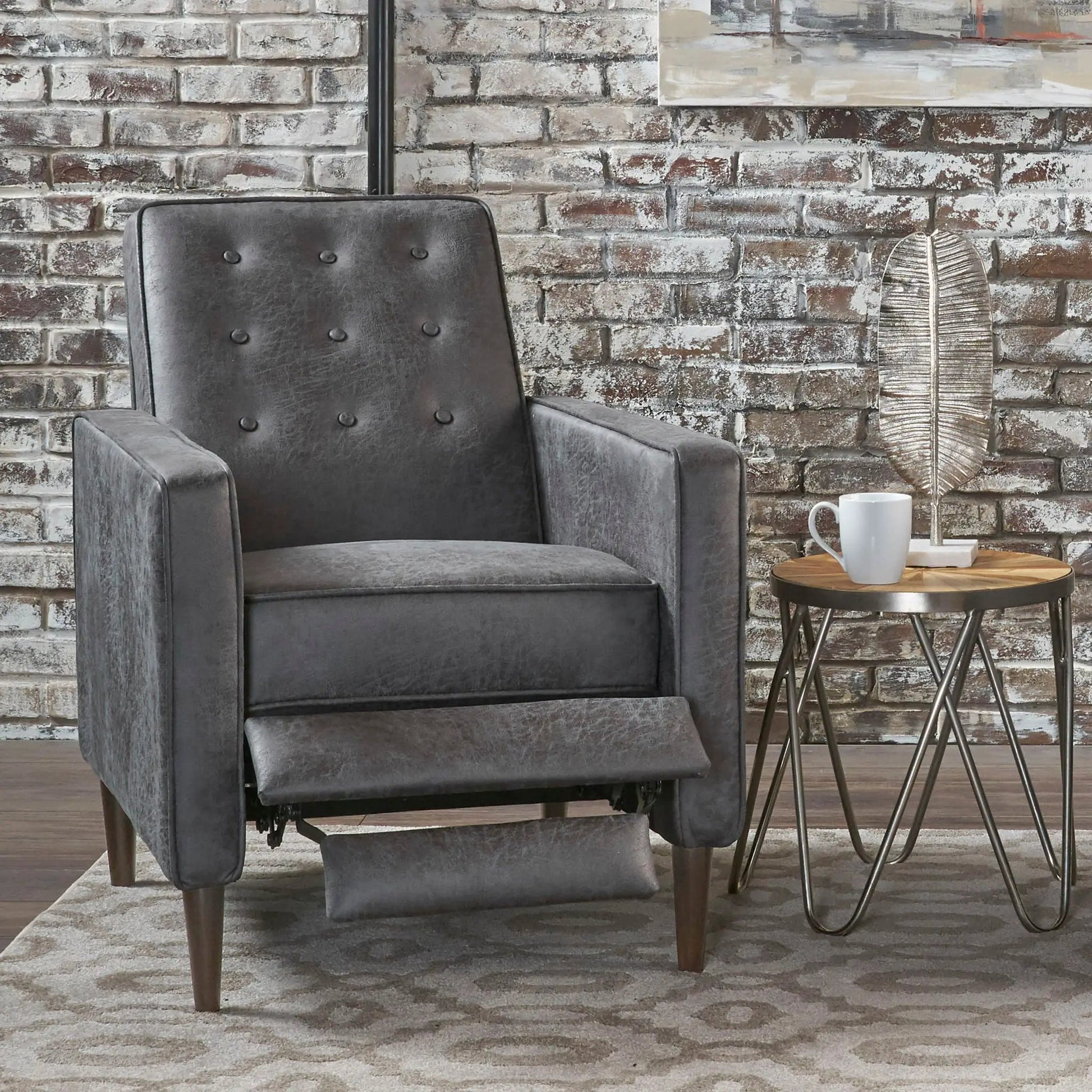 Macedonia Button Tufted Fabric Recliner slate gray upholstery on Tampa Home & Garden Store