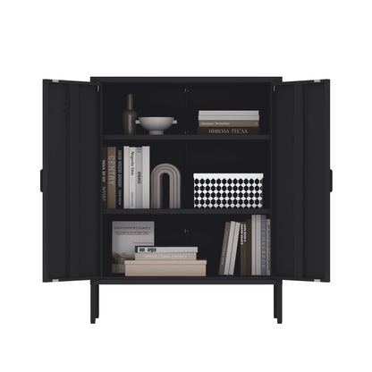 Accent cabinet with adjustable shelves in black steel finish by HouseOfZazla, books and decor on Tampa Home & Garden Store