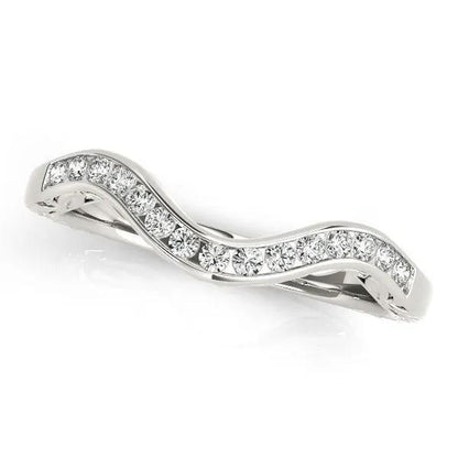 14k white gold curved diamond wedding ring by Bids.com with pavé diamonds on flowing band on Tampa Home & Garden Store