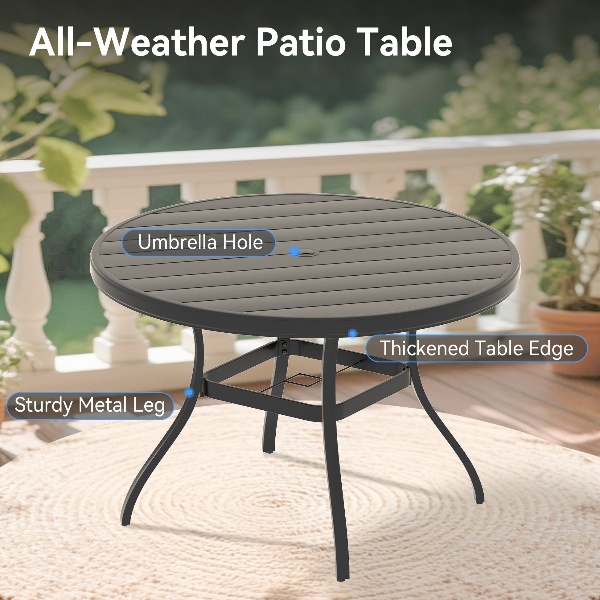 7-Piece Outdoor Patio Dining Set by HouseOfZazla with umbrella hole and sturdy metal legs on Tampa Home & Garden Store