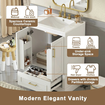 Bathroom vanity with sink, 1 divided drawer and 2 soft-close doors with double shelf on Tampa Home & Garden Store