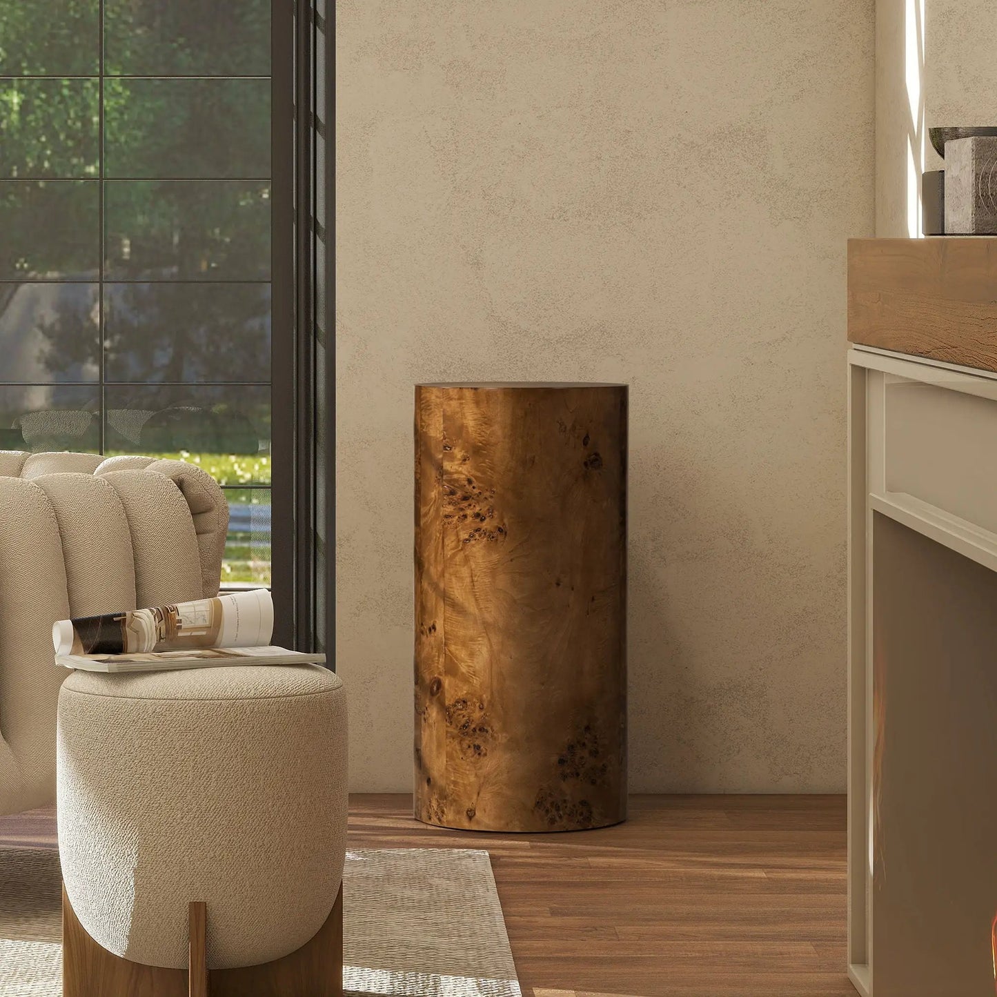 Nebula Accent Pillar Side Table in burl wood finish by Unique Piece Furniture on Tampa Home & Garden Store