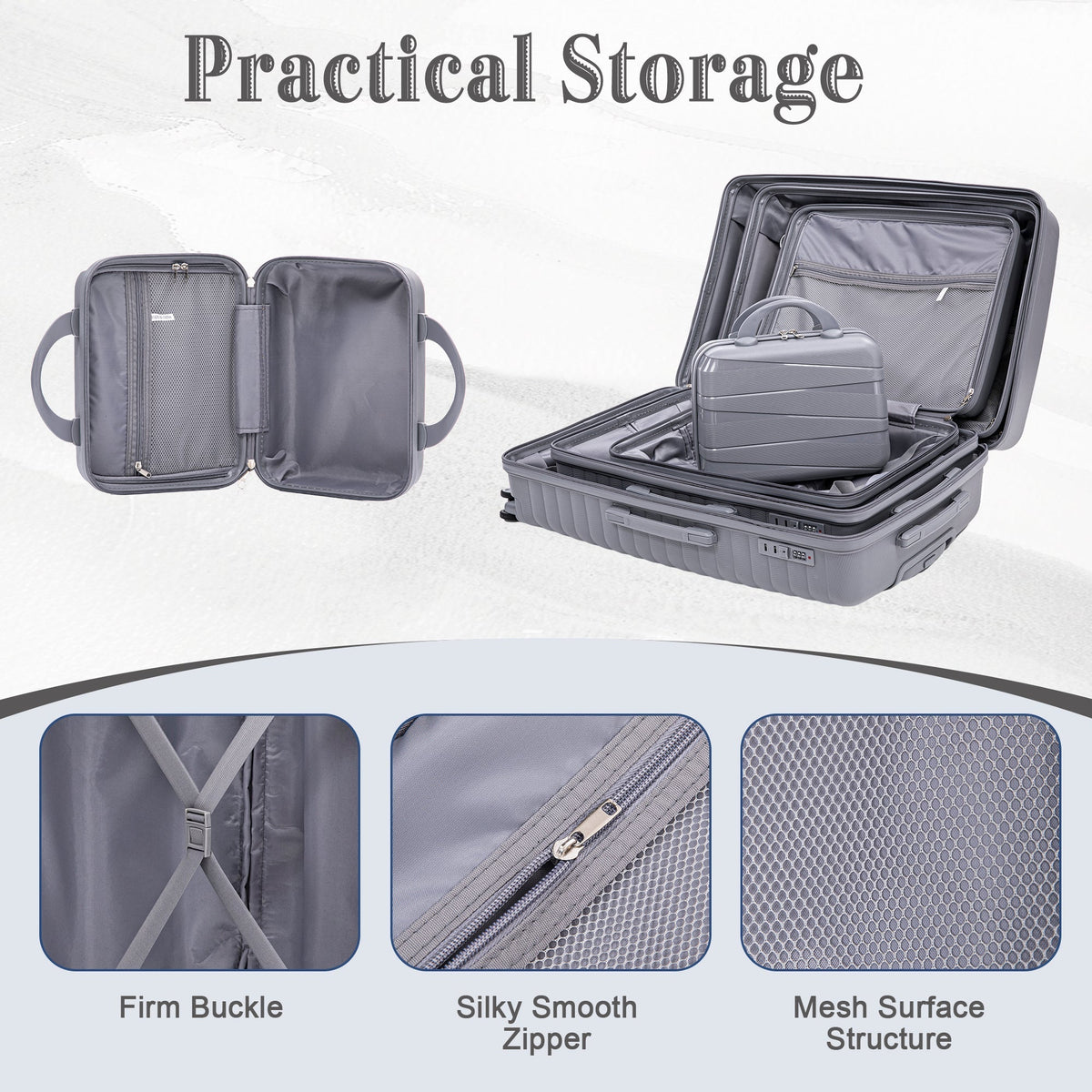 4-Piece PP Spinner Wheel Luggage Set with Cosmetic Case in light gray by HouseOfZazla on Tampa Home & Garden Store