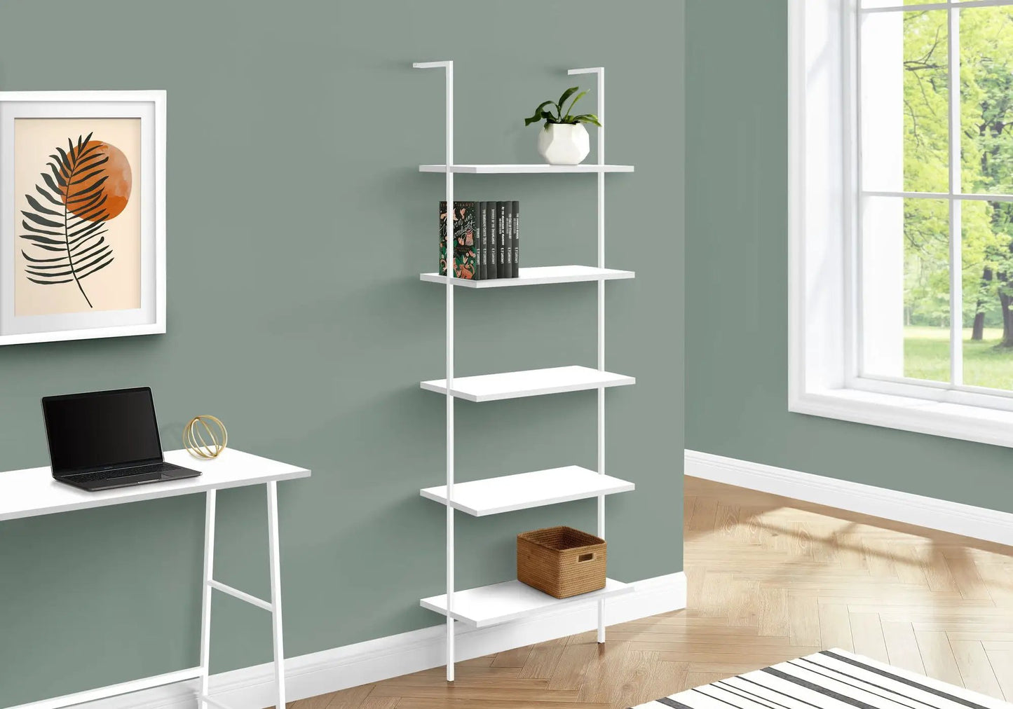 5-tier etagere ladder bookcase in white metal for office use by Unique Piece Furniture on Tampa Home & Garden Store