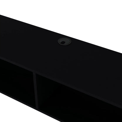 Moore Floating TV Stand, black wood finish top with round cable grommet for cable management on Tampa Home & Garden Store