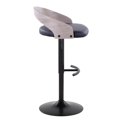 Adjustable swivel barstool with cushioned black seat and curved wood backrest footrest on Tampa Home & Garden Store