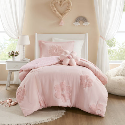 3-Piece Twin Floral Reversible Tufted Chenille Comforter Set in pink by HouseOfZazla on Tampa Home & Garden Store
