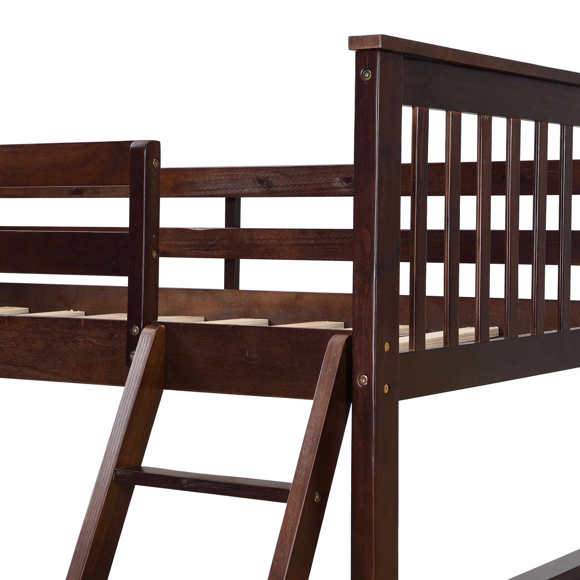 Bunk bed with ladder and safety guard rails in dark wood finish by HouseOfZazla on Tampa Home & Garden Store