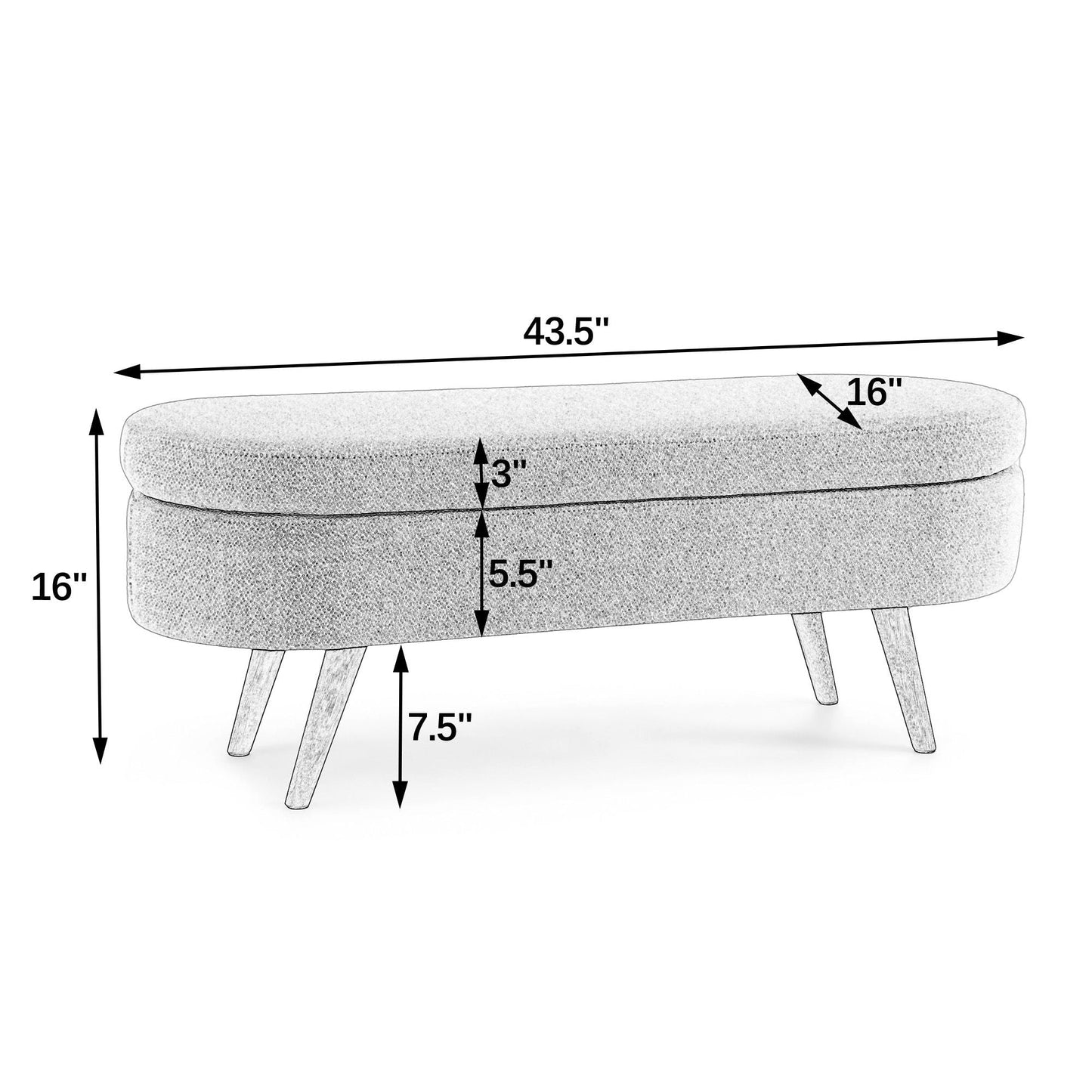 Modern oval storage ottoman in light gray textured fabric with rubber wood legs by HouseOfZazla on Tampa Home & Garden Store