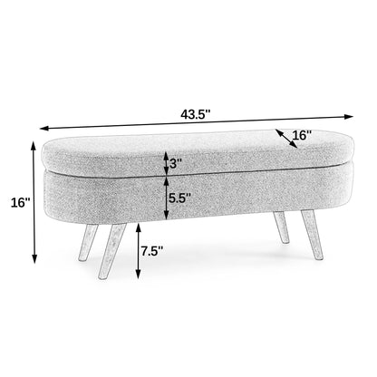 Modern oval storage ottoman in light gray textured fabric with rubber wood legs by HouseOfZazla on Tampa Home & Garden Store