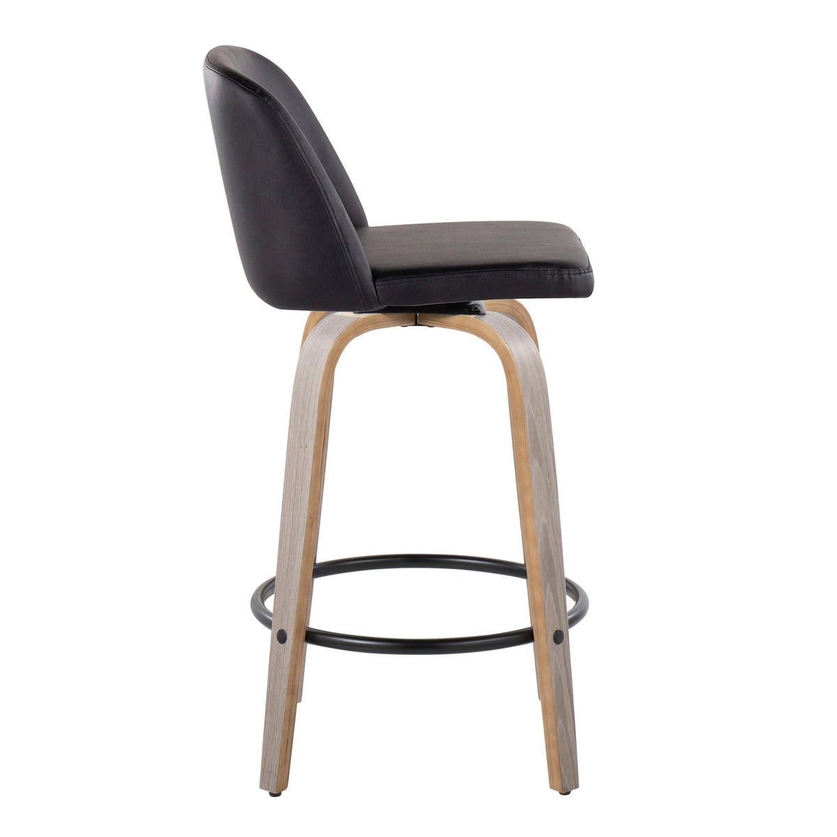 Toriano Contemporary counter stool set of 2, black faux-leather seat with wood legs and footring on Tampa Home & Garden Store