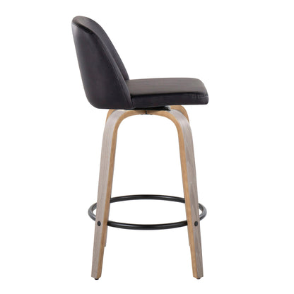 Toriano Contemporary counter stool set of 2, black faux-leather seat with wood legs and footring on Tampa Home & Garden Store