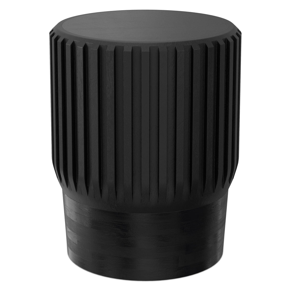 Lyall Side Table with Fluted Design in black finish; round top and grooved cylindrical body on Tampa Home & Garden Store