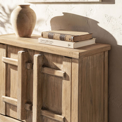 Natural reclaimed wood 2-door accent cabinet by HouseOfZazla, storage table with vase on Tampa Home & Garden Store