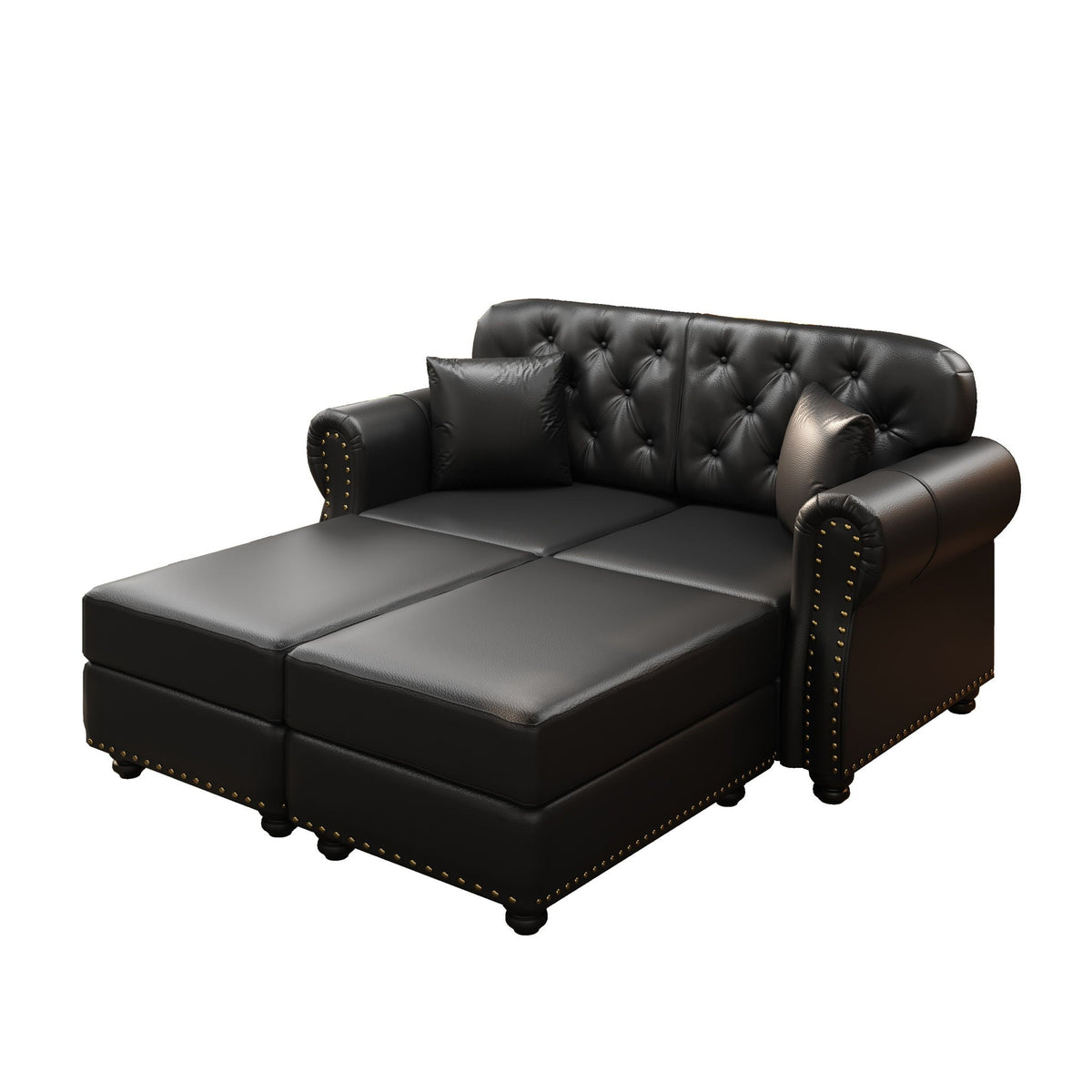 Upholstered Sofa with Nailhead and Ottoman