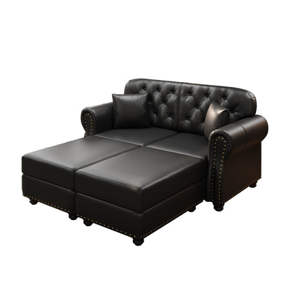 Upholstered Sofa with Nailhead and Ottoman