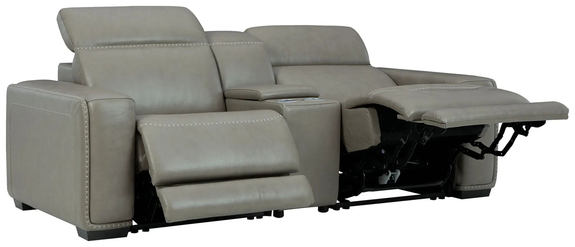 Correze power reclining sectional gray leather by Unique Piece Furniture with center console on Tampa Home & Garden Store