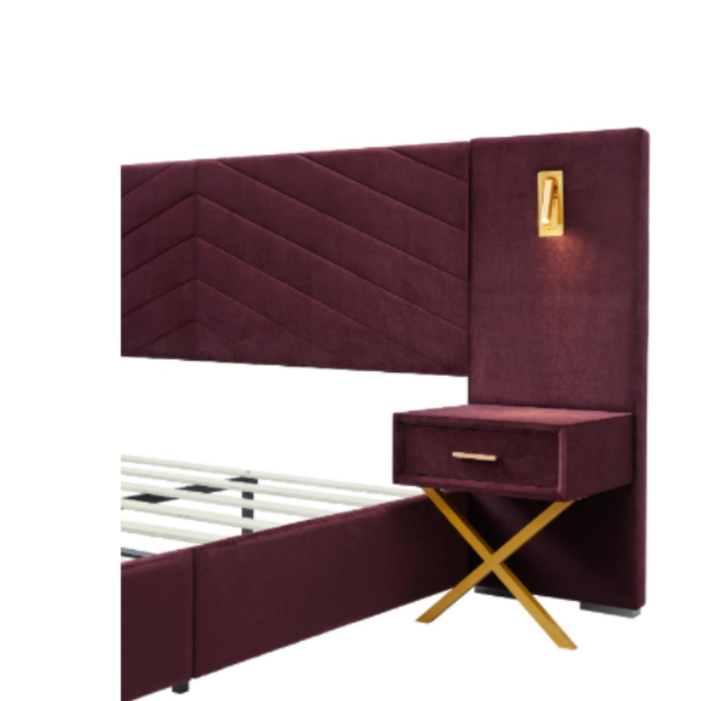 A Tufted Wingback Upholstered Bed With Sponge Pad