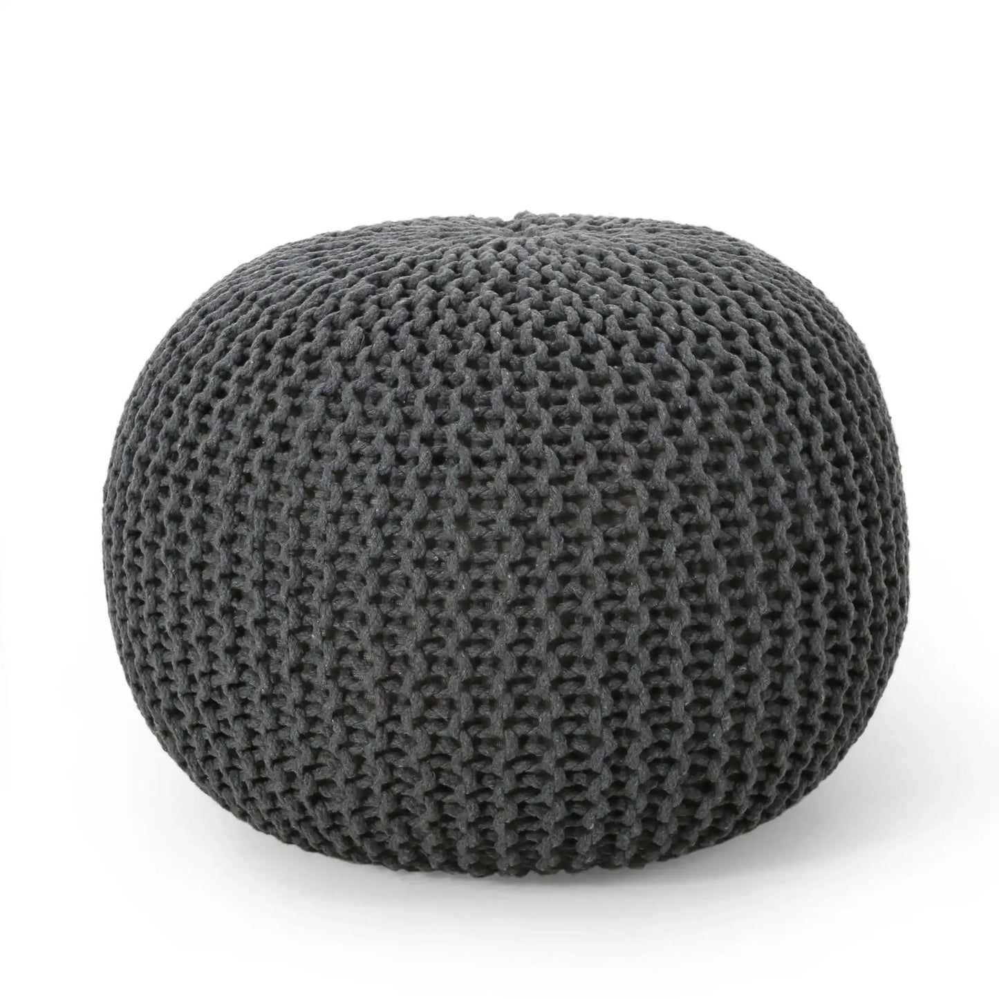 Bordeaux Knitted Cotton Round Pouf, dark gray textured knit accent ottoman by HouseOfZazla on Tampa Home & Garden Store
