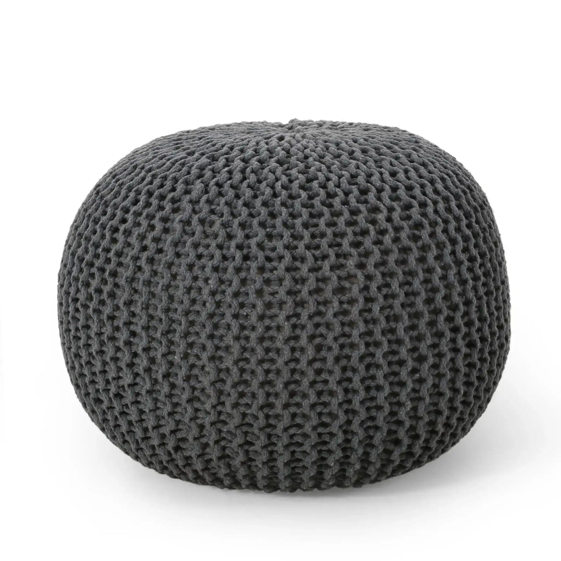 Bordeaux Knitted Cotton Round Pouf, dark gray textured knit accent ottoman by HouseOfZazla on Tampa Home & Garden Store