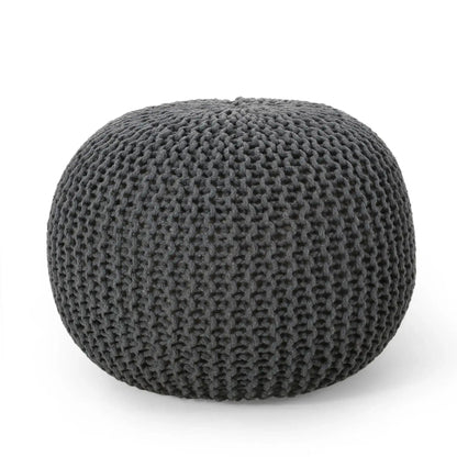 Bordeaux Knitted Cotton Round Pouf, dark gray textured knit accent ottoman by HouseOfZazla on Tampa Home & Garden Store