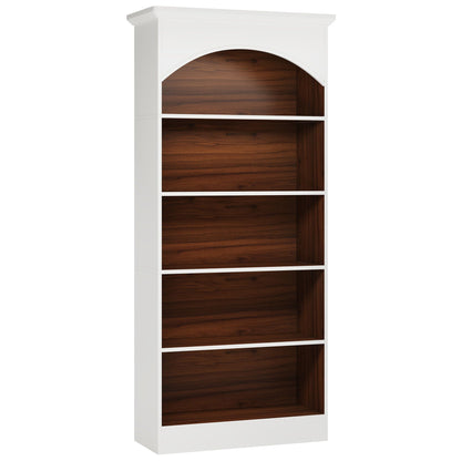 5 Tier Library Bookcase waterproof white melamine with dark wood shelves HouseOfZazla on Tampa Home & Garden Store