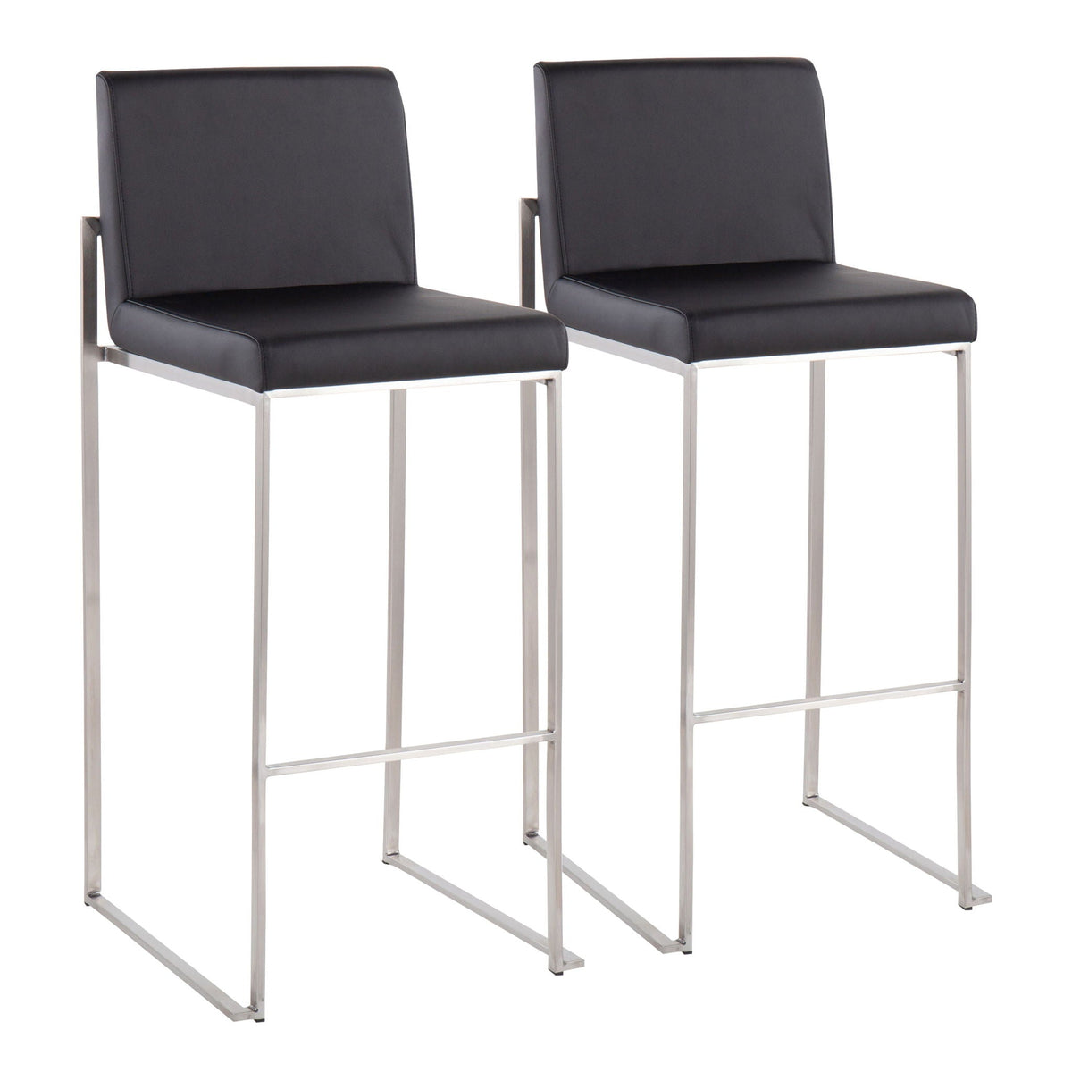 Contemporary high-back barstool set, upholstered black seats with chrome frames, 2-pack on Tampa Home & Garden Store