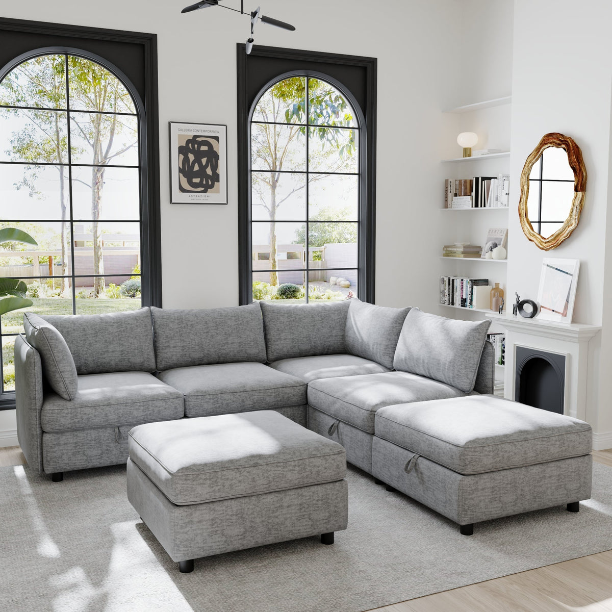 Modular Sofa Bed With Fabric And Hidden Storage