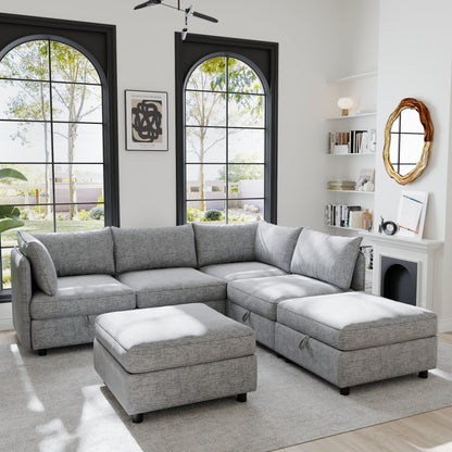 Modular Sofa Bed With Fabric And Hidden Storage