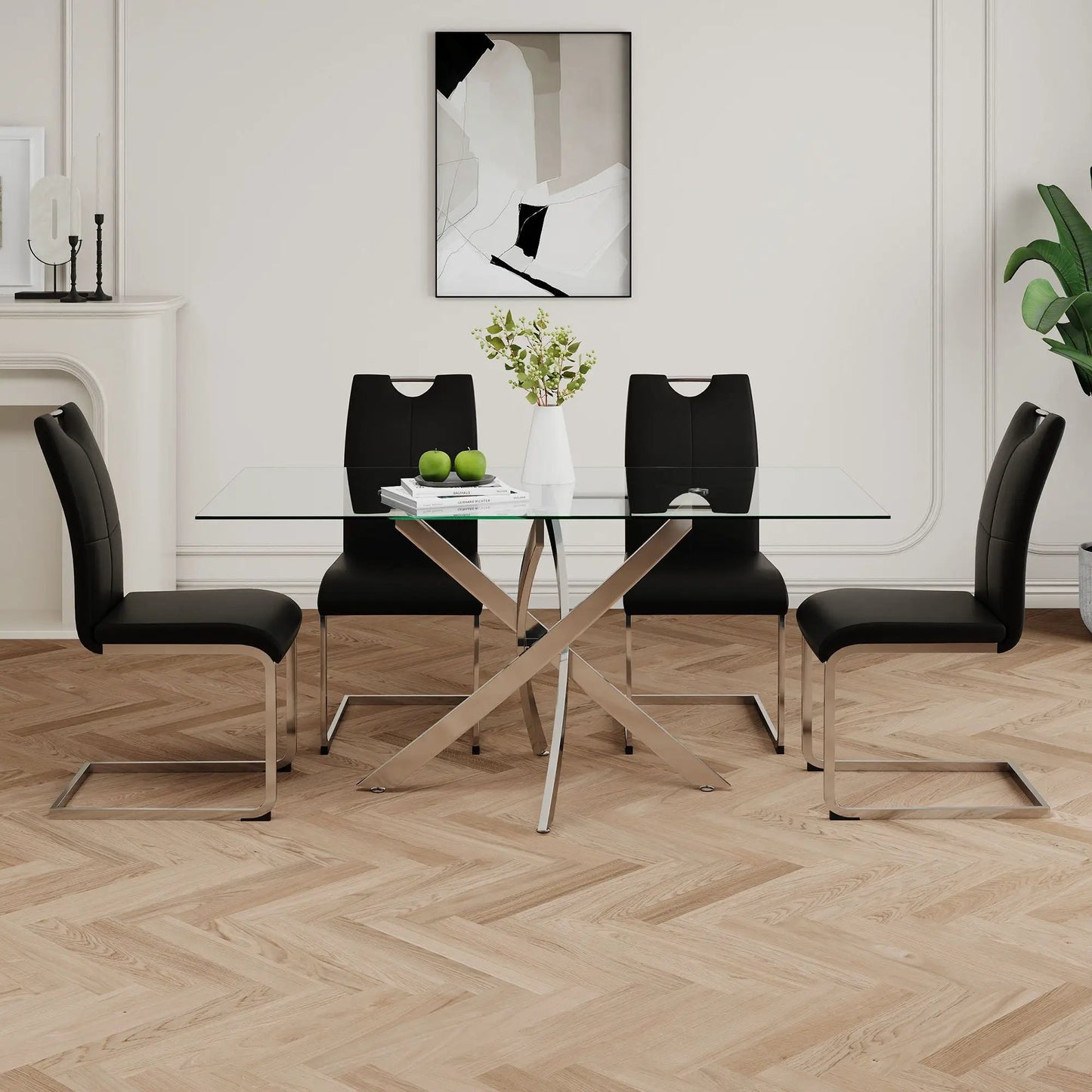Dining Chairs with Padded Seat and Metal Legs