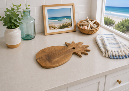 Teak pineapple cutting board large, pineapple-shaped wooden board with center hole on Tampa Home & Garden Store