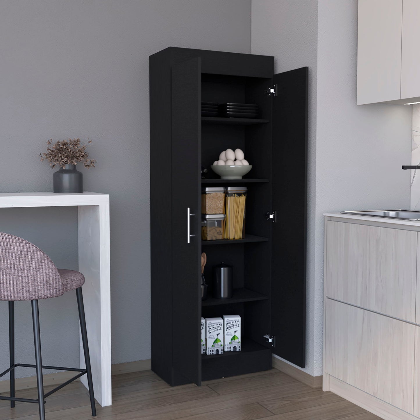 Black Pantry Cabinet With Doors And Shelves