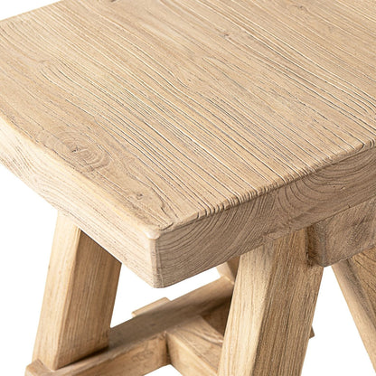 Trestle coffee table in reclaimed elm with light brown finish and sturdy legs on Tampa Home & Garden Store