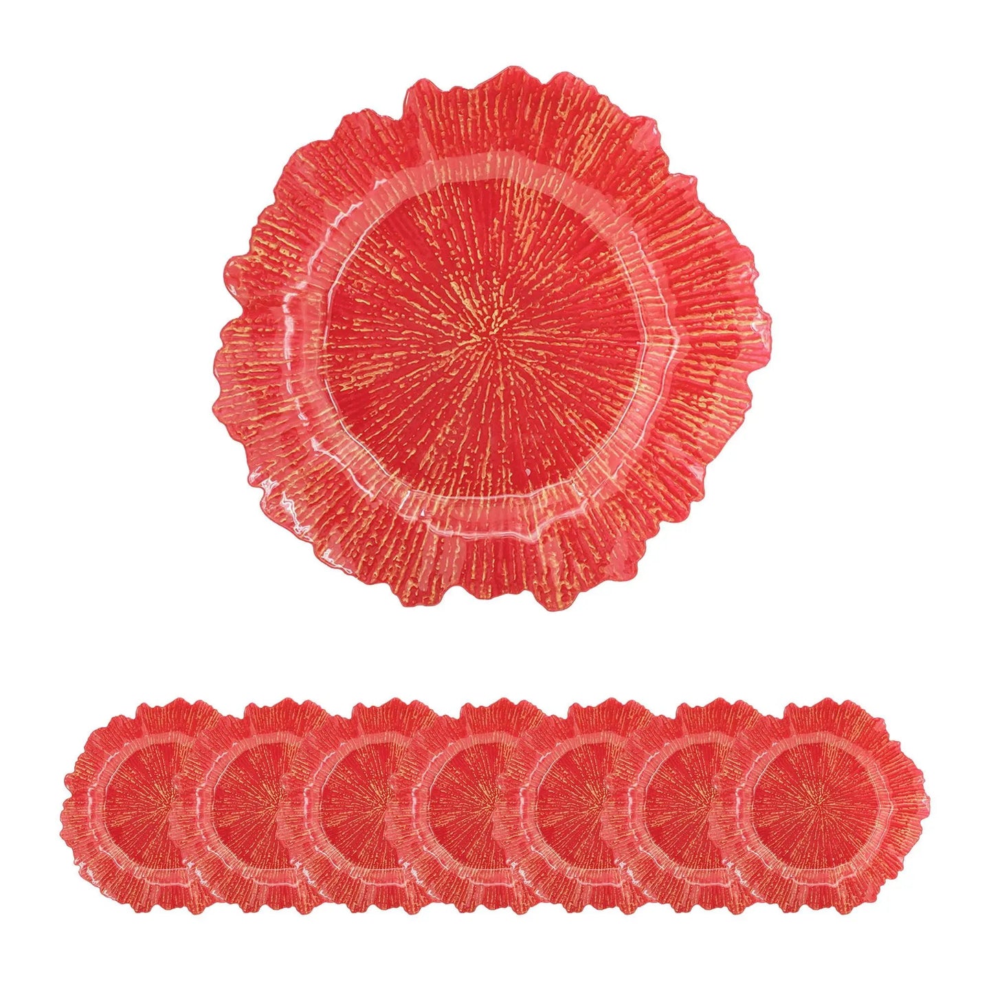 Plastic charger plate set of 8, red scalloped edge, by Unique Piece Furniture on Tampa Home & Garden Store