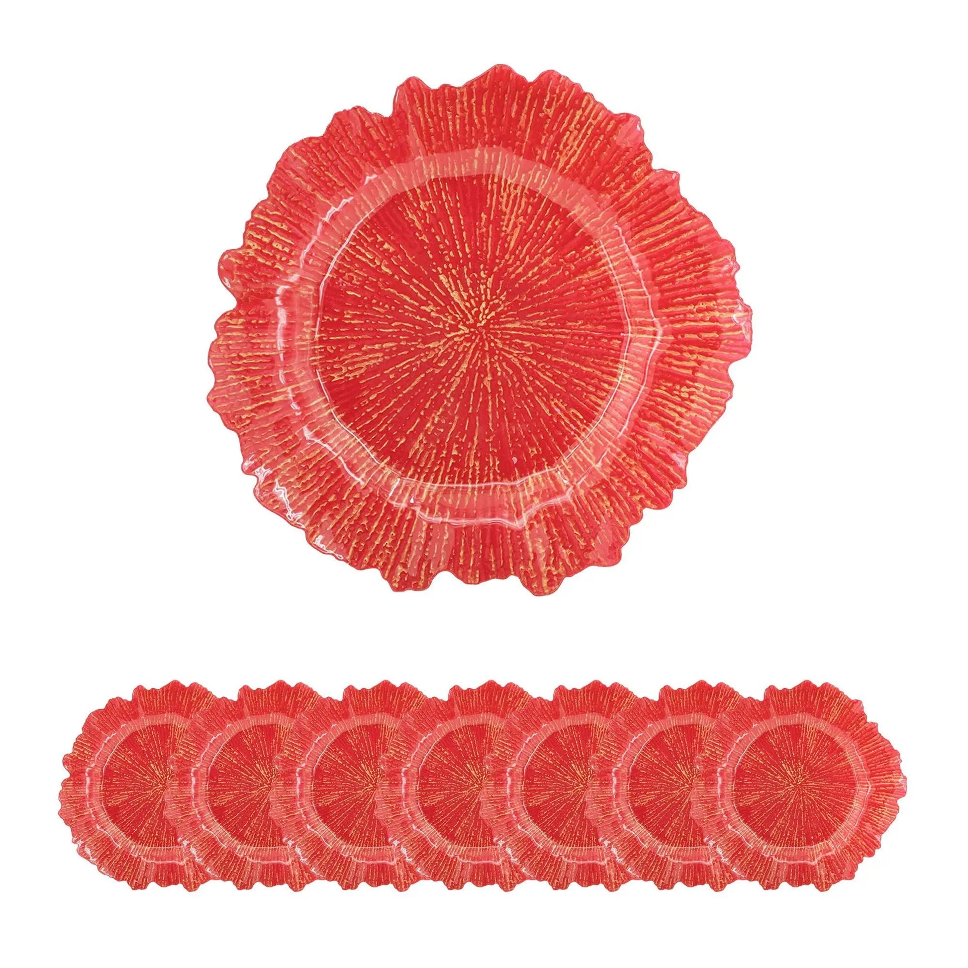 Plastic charger plate set of 8, red scalloped edge, by Unique Piece Furniture on Tampa Home & Garden Store