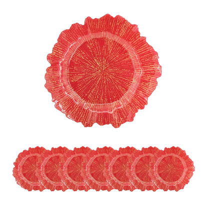 Plastic charger plate set of 8, red scalloped edge, by Unique Piece Furniture on Tampa Home & Garden Store