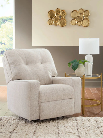 Larimer Rocker Recliner in beige fabric by Unique Piece Furniture in a modern living room on Tampa Home & Garden Store