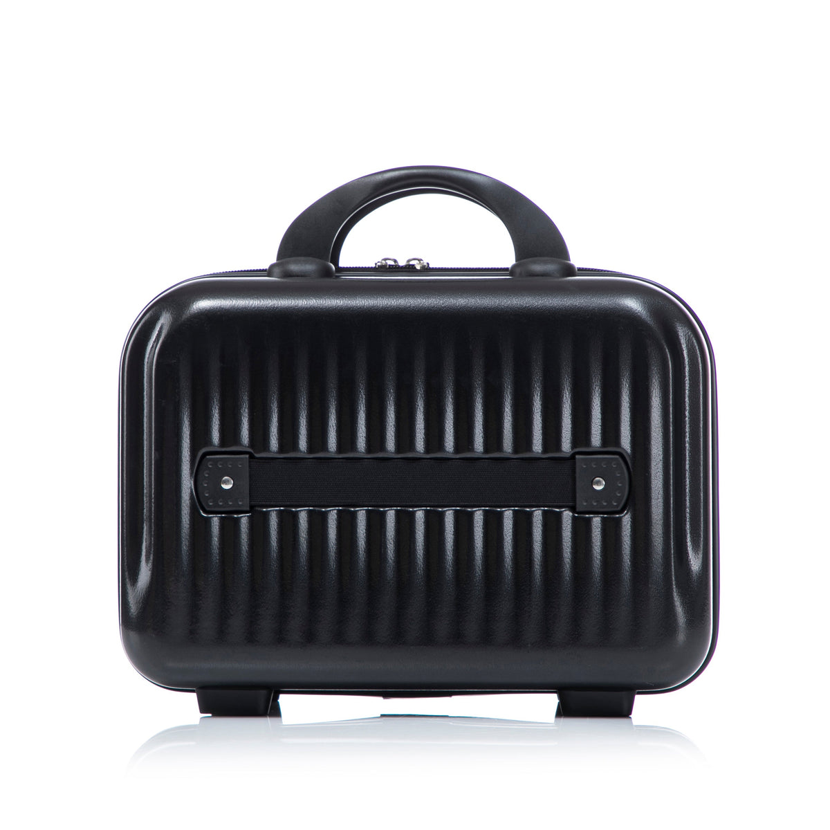 ABS spinner luggage in black with curved top handle and visible zippers, HouseOfZazla set on Tampa Home & Garden Store