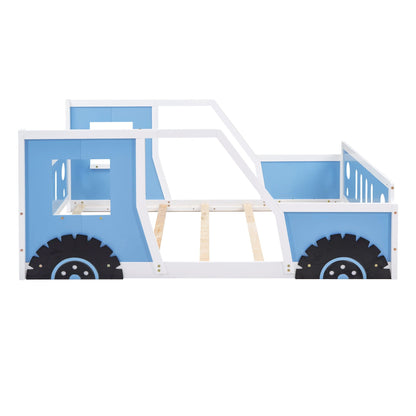 Classic car shaped platform bed with wheels in blue and white frame on Tampa Home & Garden Store