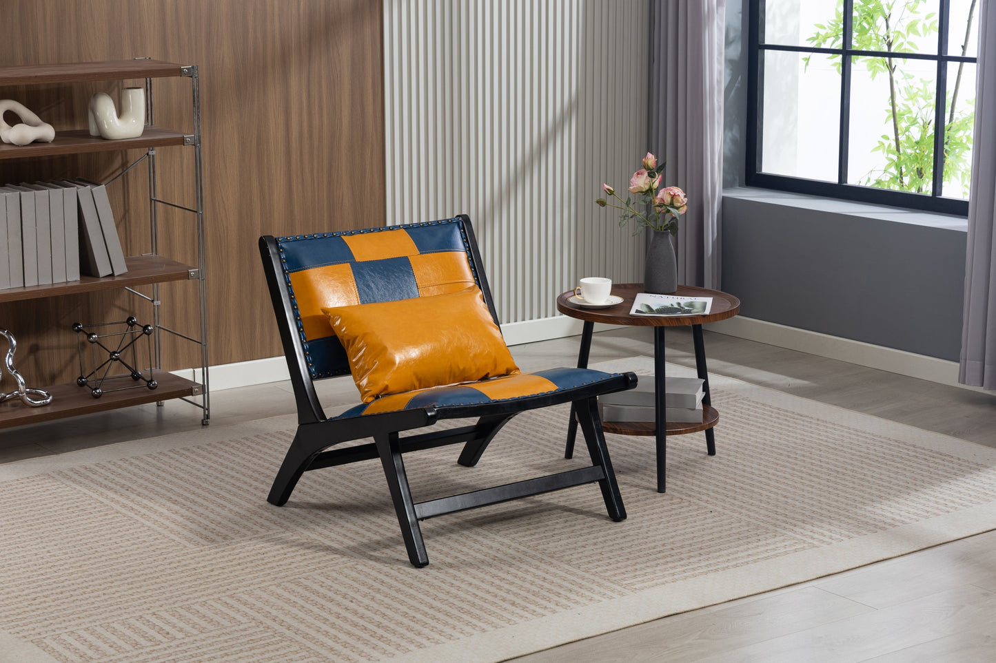 Boho Modern Accent Chair with orange-blue fabric and black metal frame indoor HouseOfZazla on Tampa Home & Garden Store