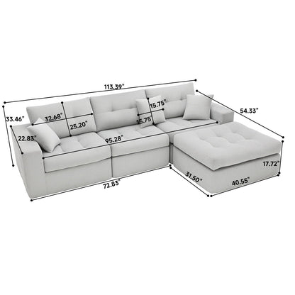 Corner chaise L shaped sectional sofa bed in light gray fabric with striped cushions HouseOfZazla on Tampa Home & Garden Store